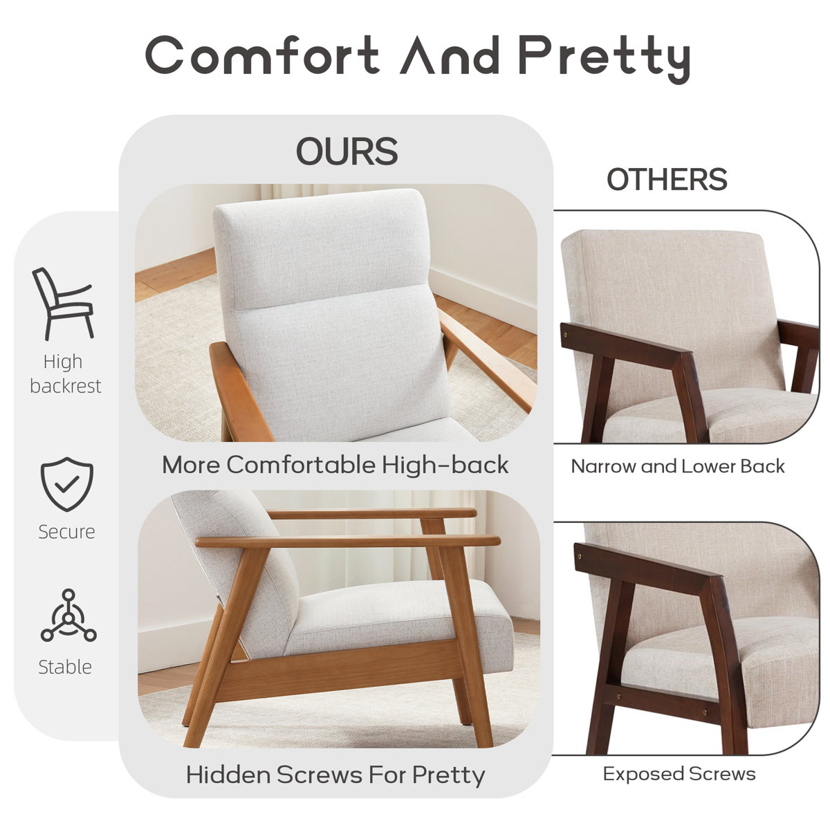 Herrot Modern Upholstered Armchair Solid Wood Accent Chair With Ottoman